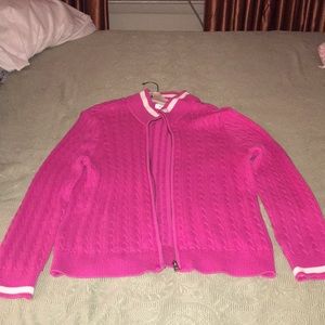 Lady's zipper sweater pink and white